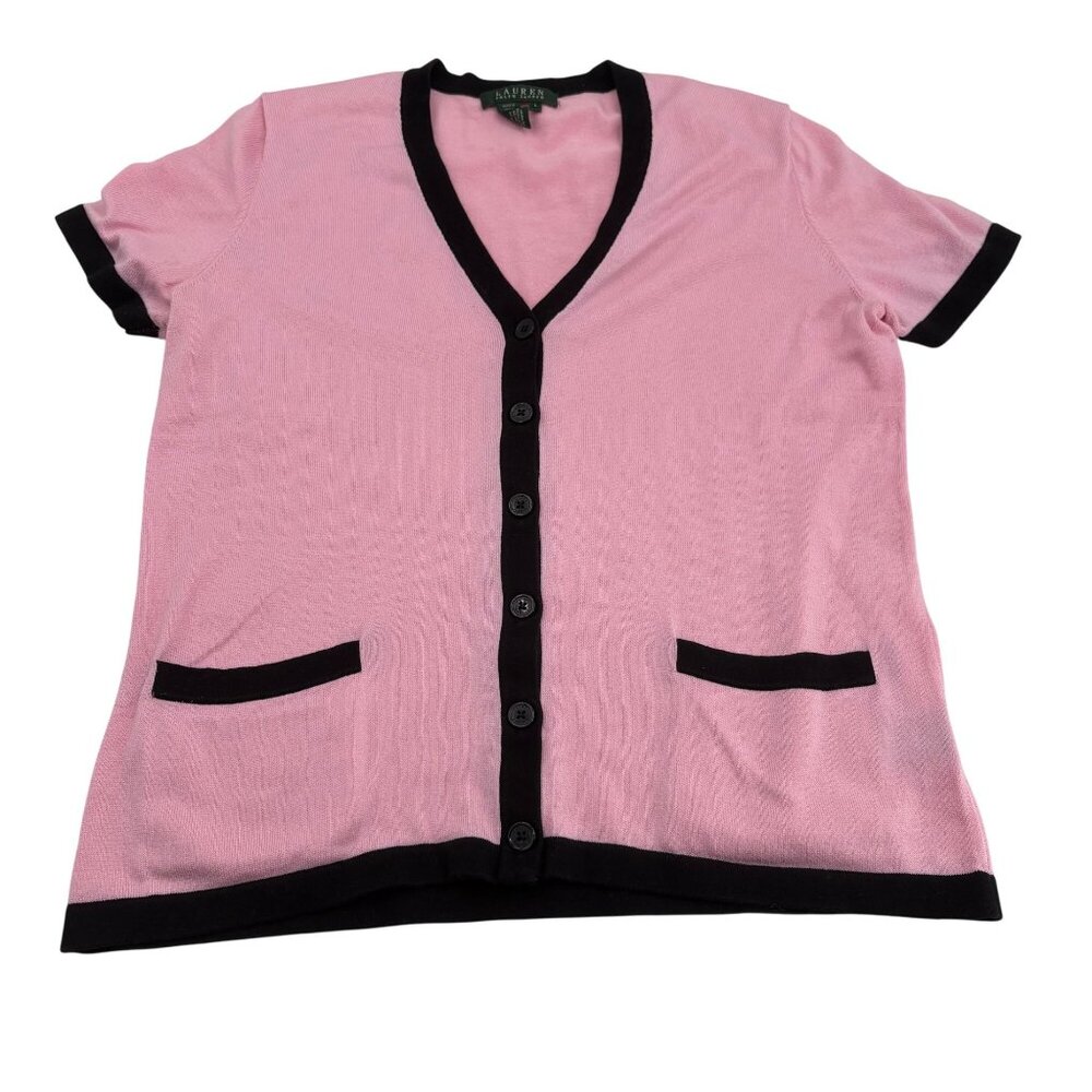 Lauren Ralph Lauren Women's Pink Cardigan Sweater Size Large‎ Short sleeve